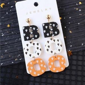 Trendy Black, White, and Orange Ghost Earrings